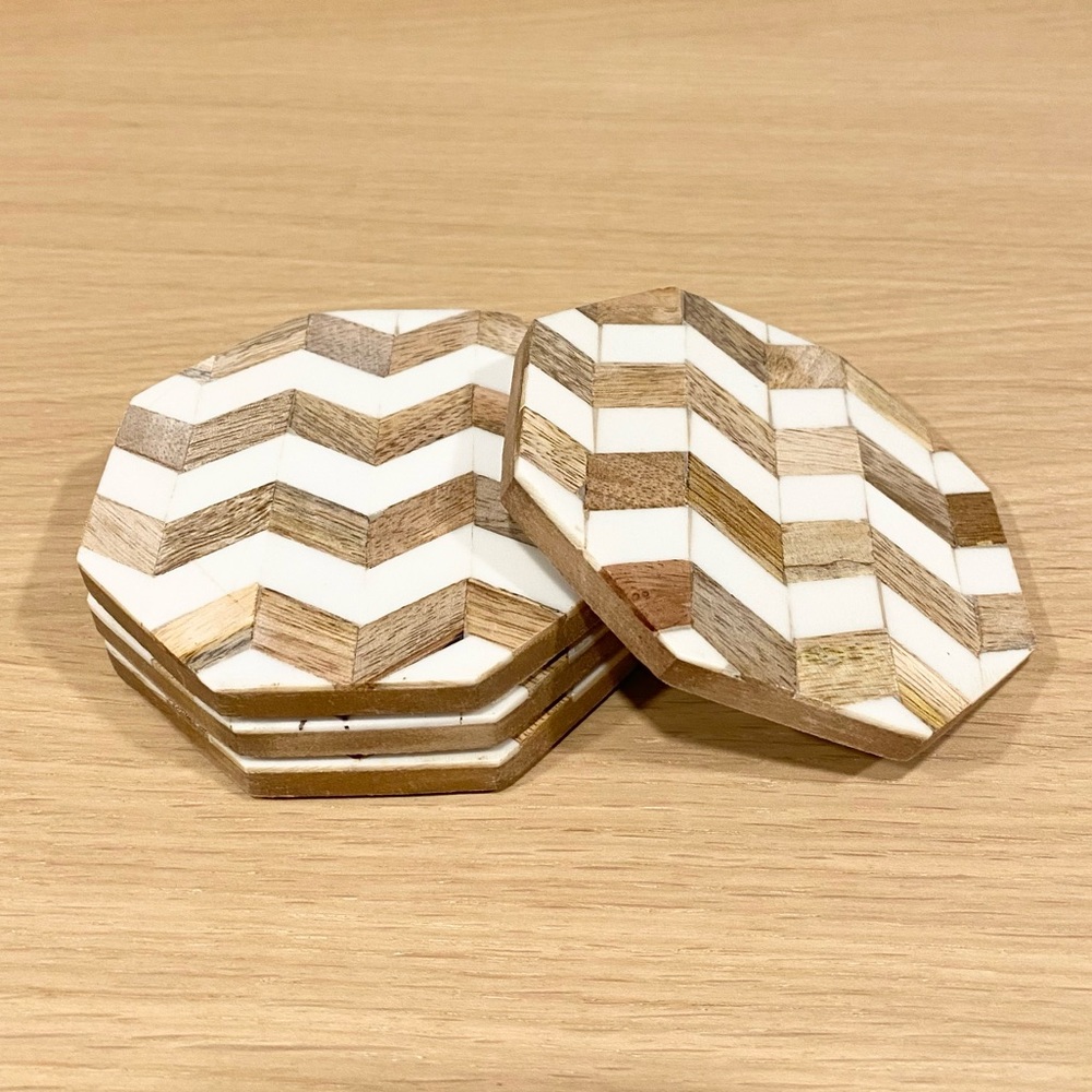 Wooden Coasters with Chevron Stripes (Set of 4)